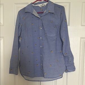 Old Navy Blue Striped Button-Up Shirt with avacoados and pineapples